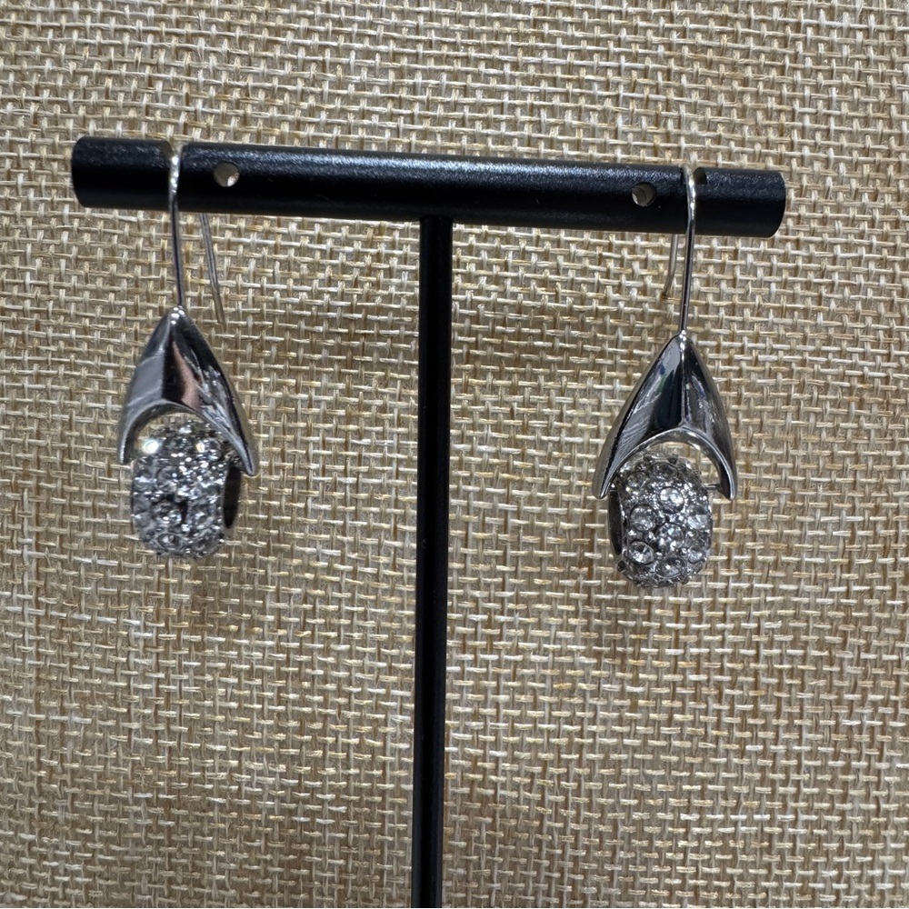 Nicole Silver Drop Earrings with Crystals - Picture 2 of 4